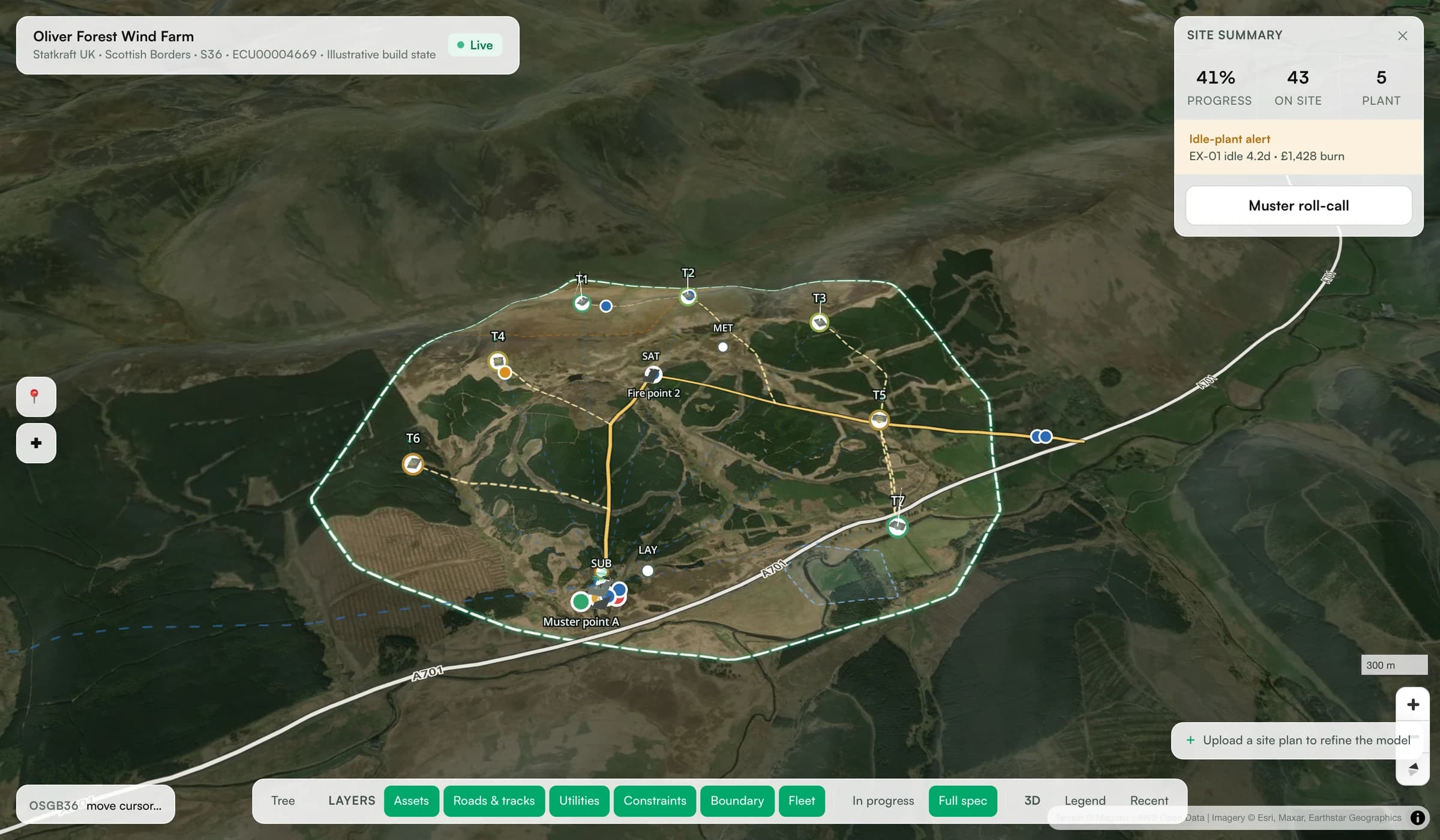 Basira's live site map — Oliver Forest Wind Farm demo