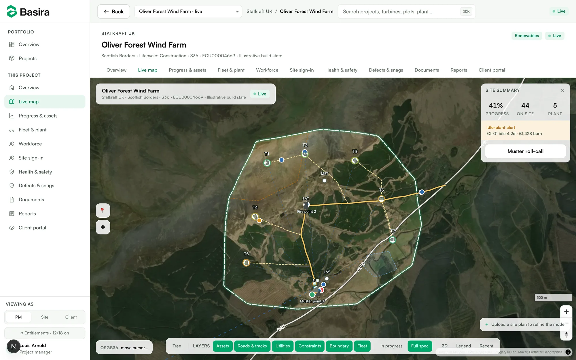 Basira's live map running the Oliver Forest wind farm demo